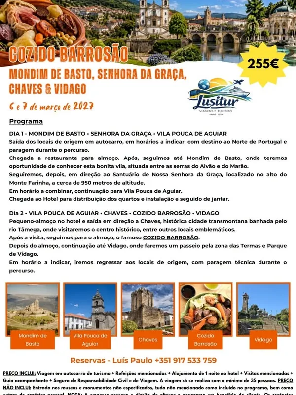 Cartaz da viagem Barroso com programa, datas e preço