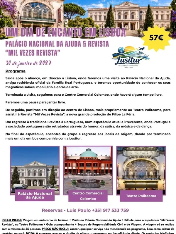 Cartaz da viagem Ida ao Teatro com programa, datas e preço
